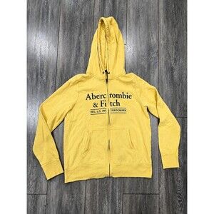 Vintage Y2K Abercrombie & Fitch Mens L Yellow Full Zip Logo Hoodie Muscle